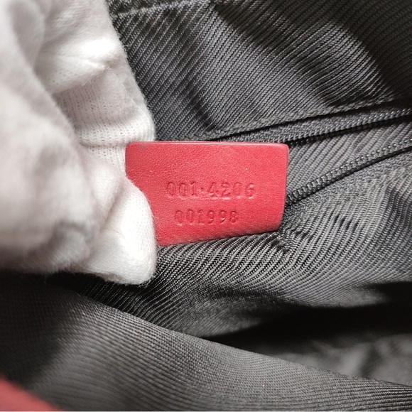 Gucci monogram Shoulder Bag Black Canvas with Red Trim and Straps + COA - Picture 7 of 8